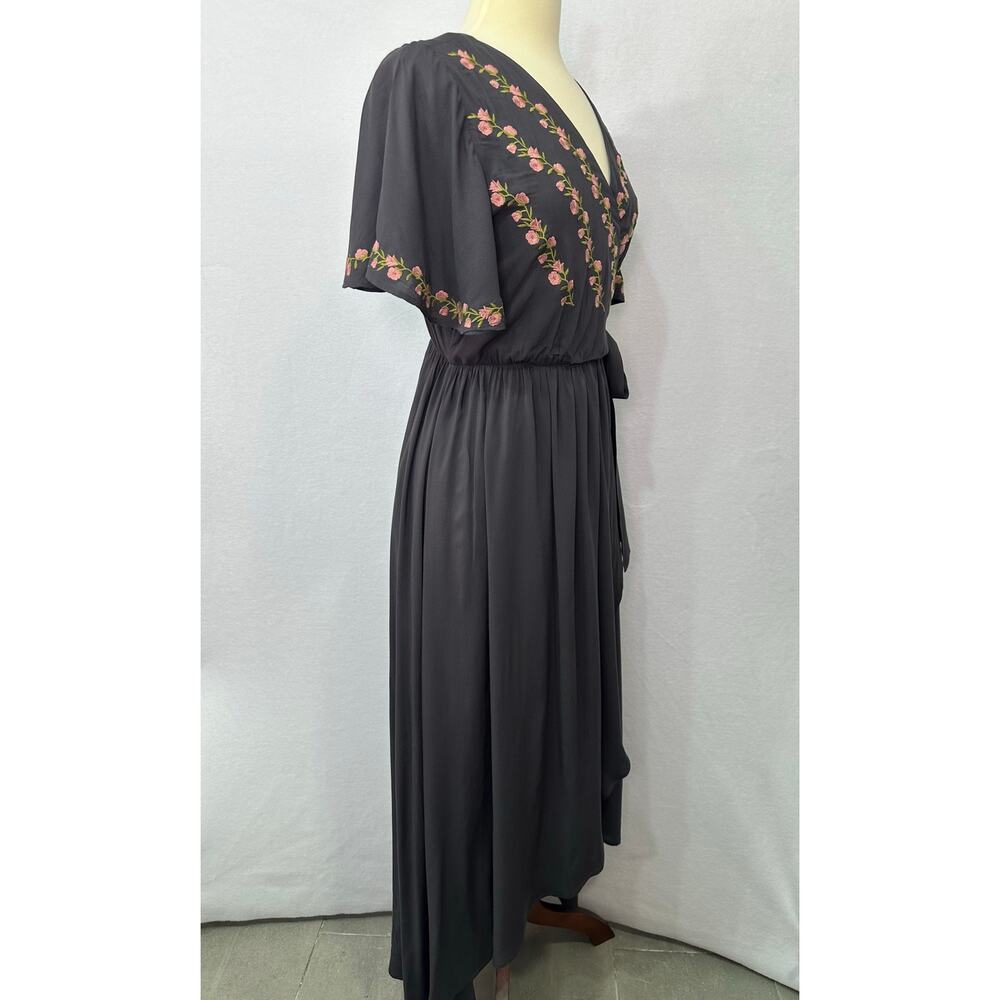 Jodifl Charcoal Floral Embroidered Wrap Hi Low Maxi Dress Size M - Picture 3 of 11